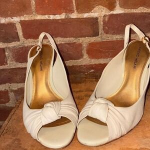 Leather Strap Toe Wedge Bow Detail White Sz 10 Antonio‎ Melani